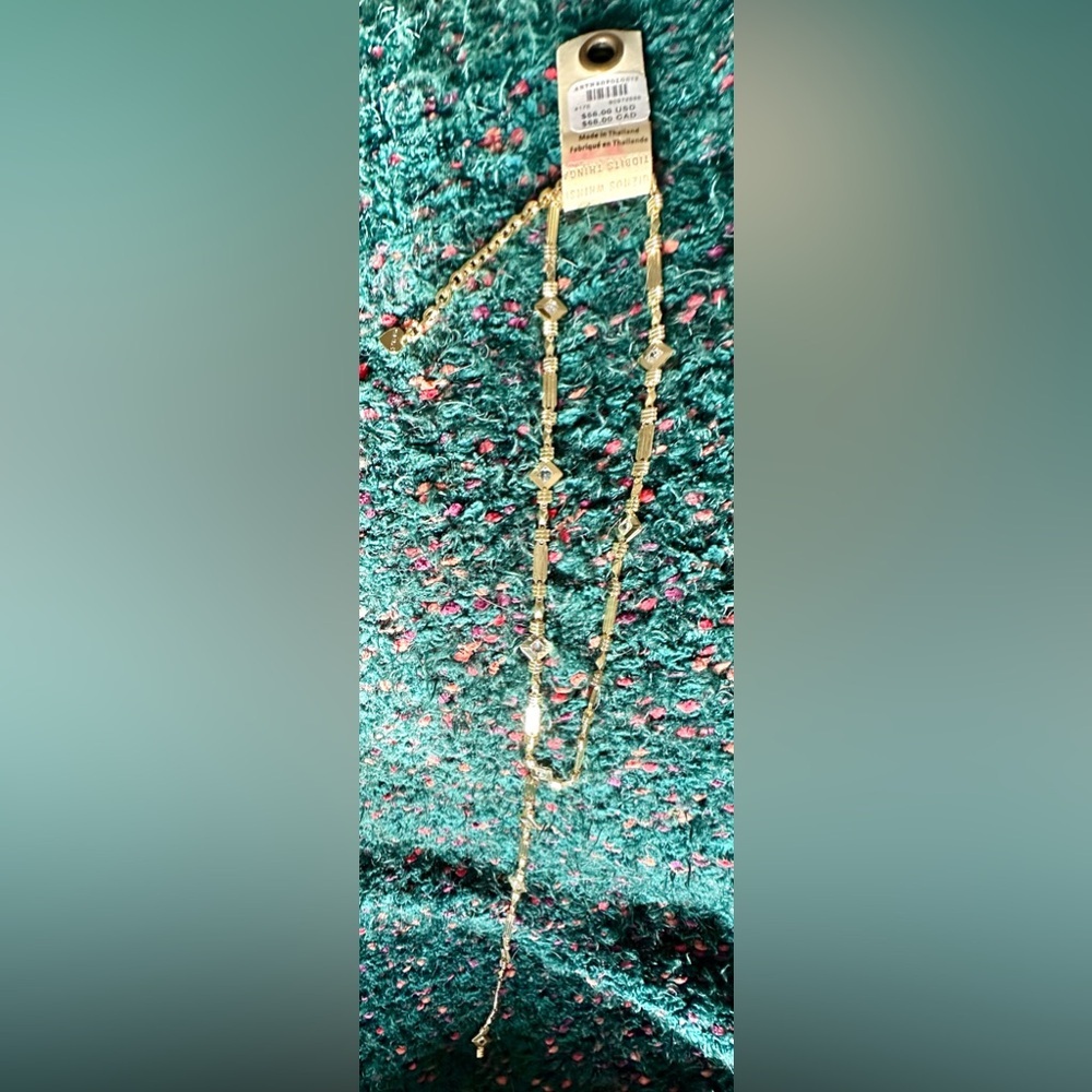 ‼️RARE‼️🎸ANTHROPOLOGIE🎸🔥NWT🔥Drippy Crystal Y-Neck Necklace 💫(very Art Deco)💫 - Picture 16 of 16